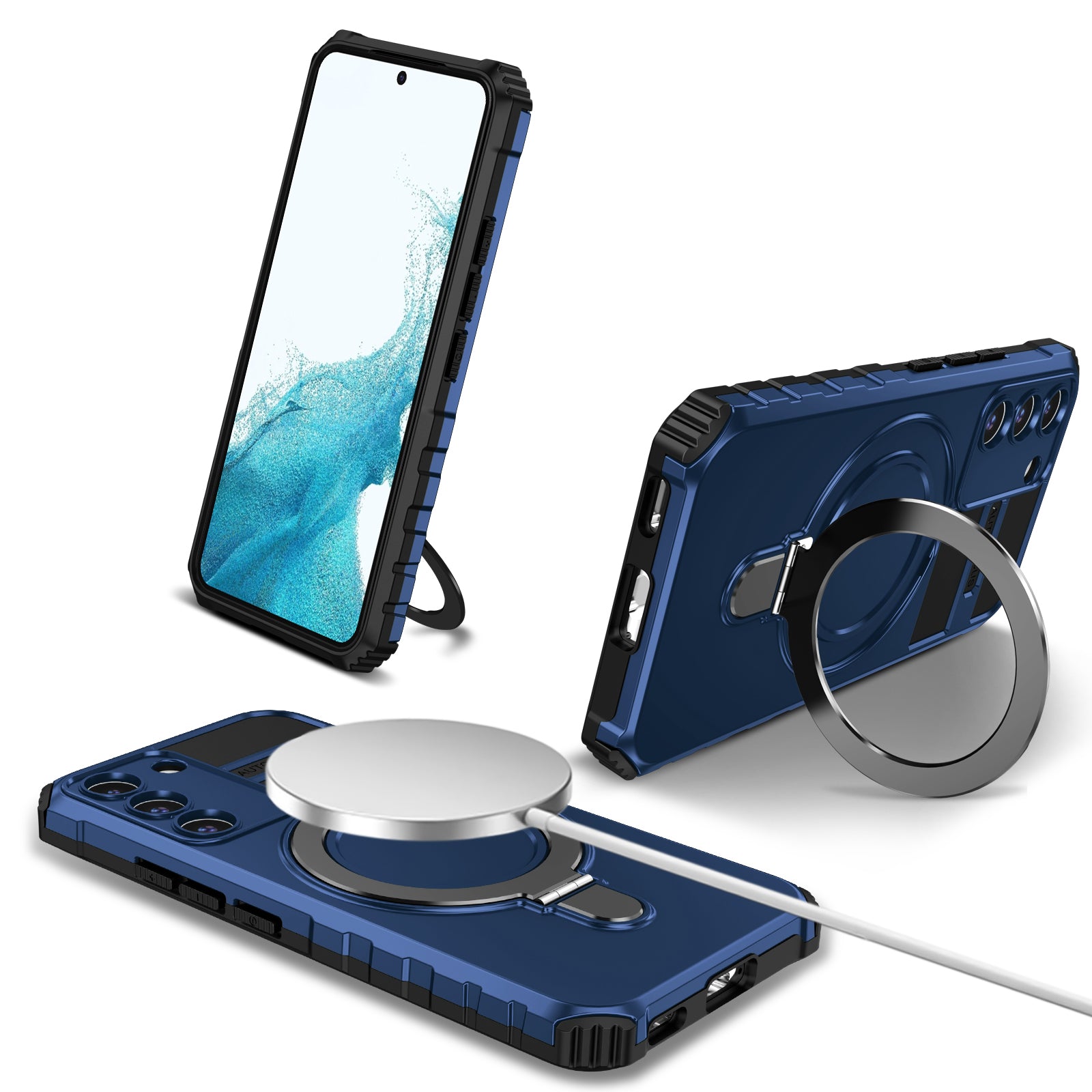 Uniqkart for Samsung Galaxy S22 5G Magnetic Case Compatible with MagSafe PC+TPU Kickstand Phone Cover - Blue Uniqkart for Samsung Galaxy S22 5G Magnetic Case Compatible with MagSafe PC+TPU Kickstand Phone Cover - Blue